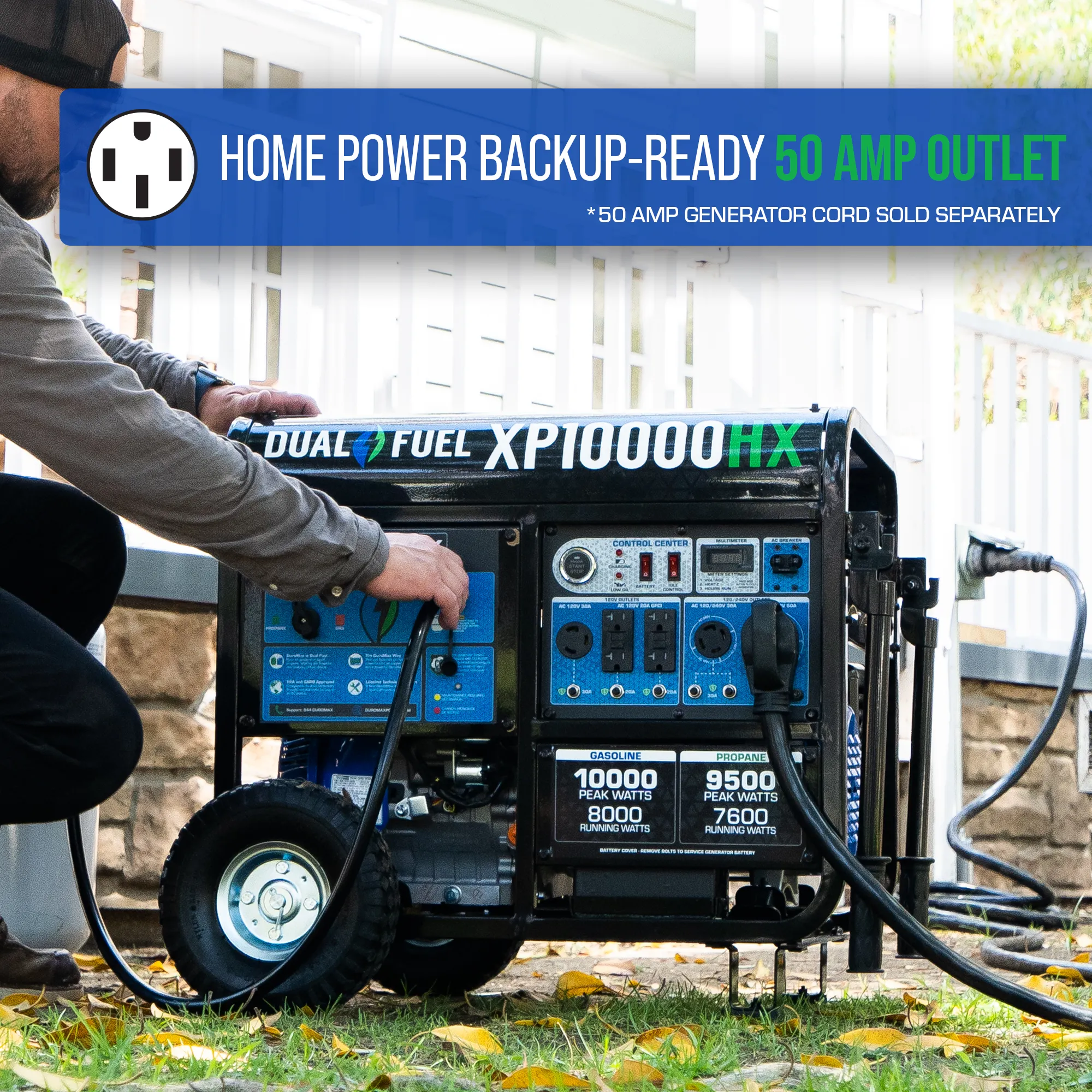 10,000 Watt Dual Fuel Portable HX Generator w/ CO Alert