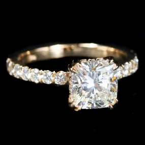 14K Yellow Gold GIA 2.01 Carat Cushion Cut Diamond Engagement Ring