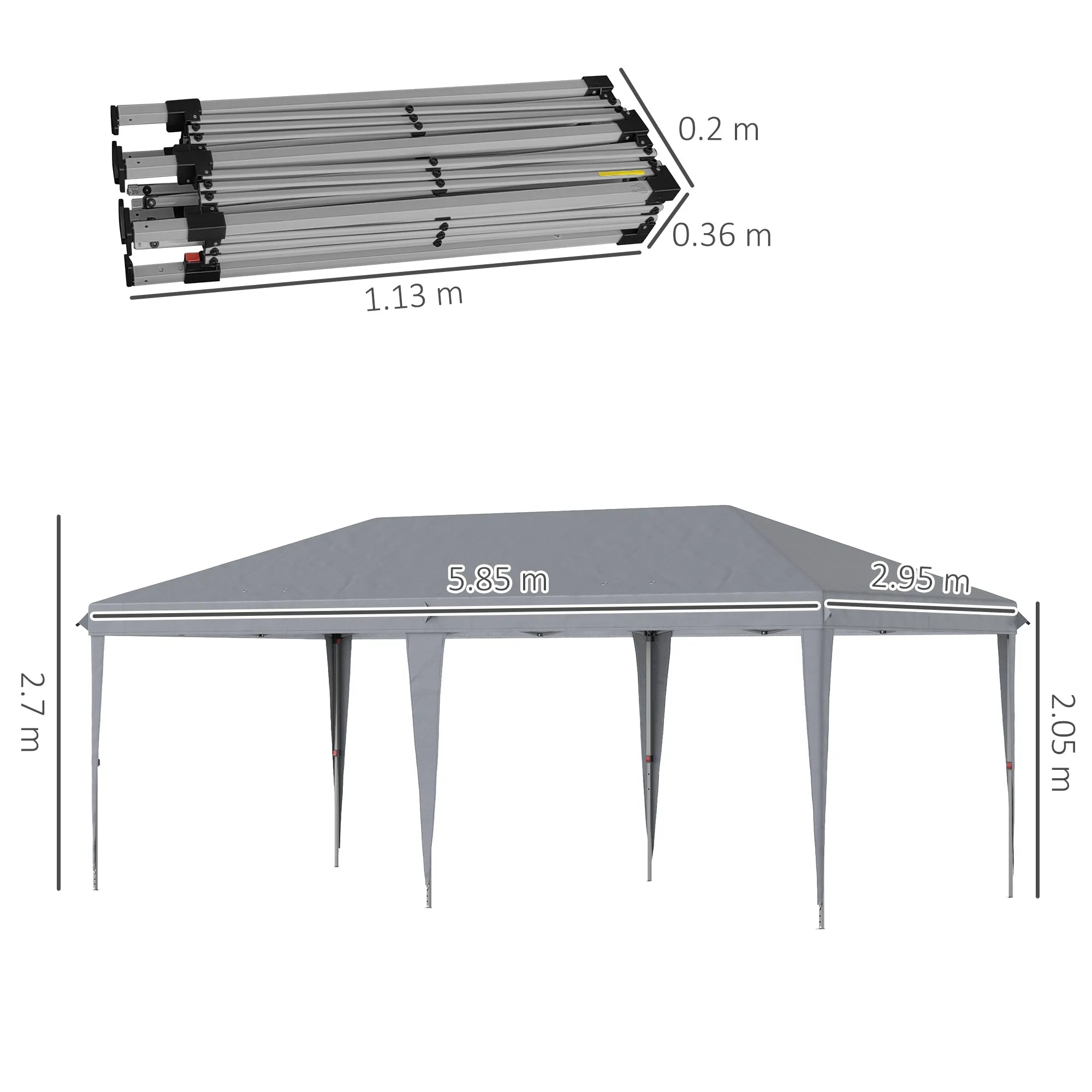 3 x 6 m Pop Up Gazebo, Foldable Canopy Tent, Height Adjustable Wedding Awning Canopy w/ Carrying Bag, Grey