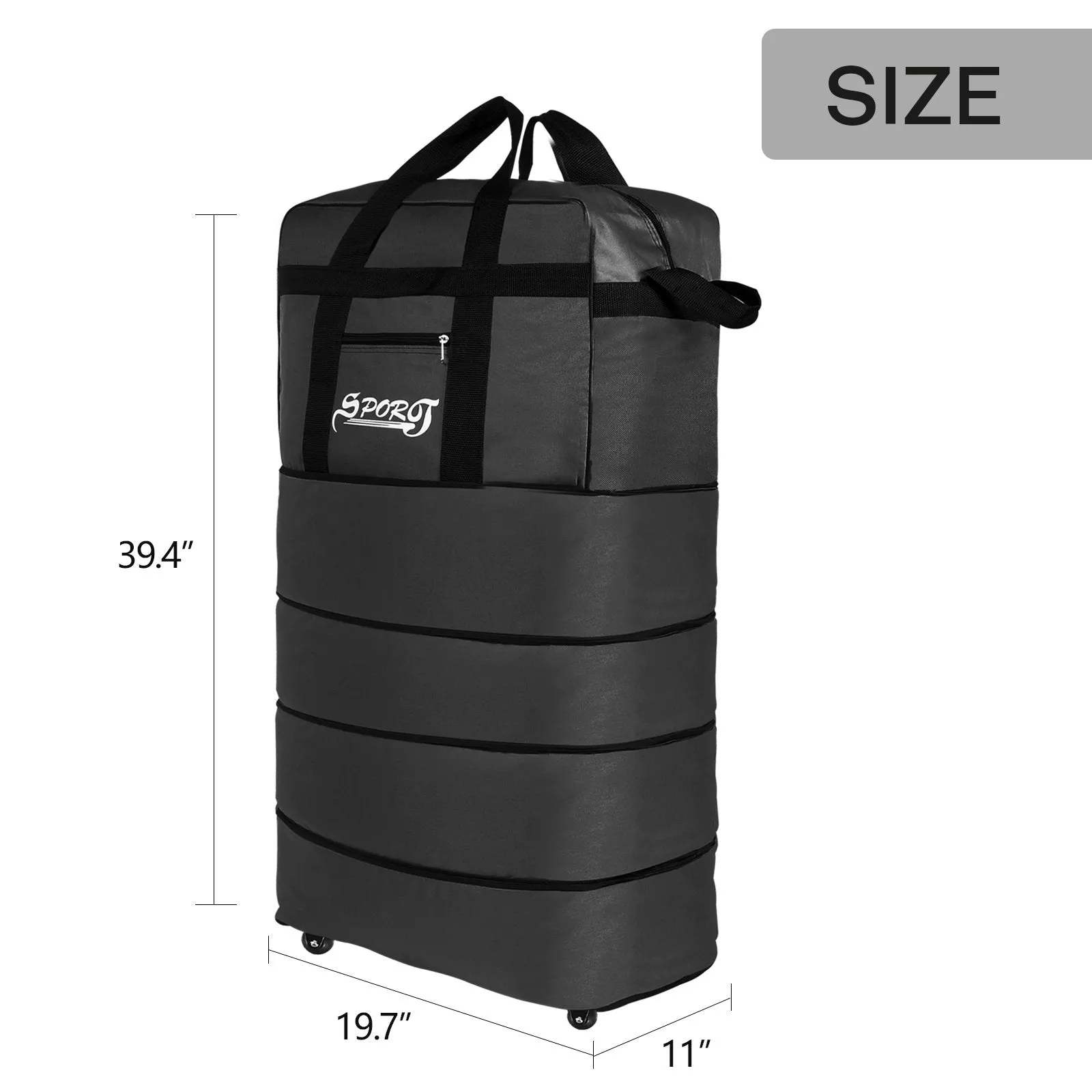 32/36/40in 3 Layer Expandable Suitcase Bag Foldable Rolling Luggage