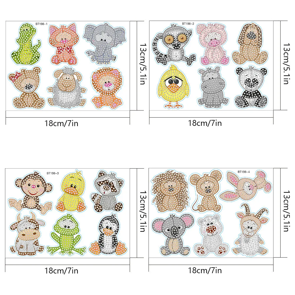 4pcs Diamond Mosaic Sticker Art Crafts Animal DIY Cartoon Stickers Children Gift