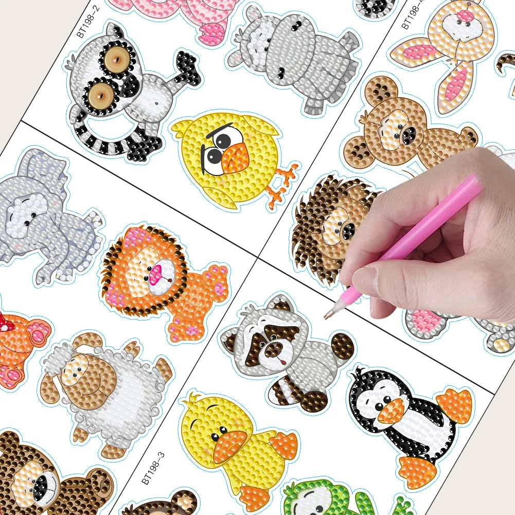 4pcs Diamond Mosaic Sticker Art Crafts Animal DIY Cartoon Stickers Children Gift