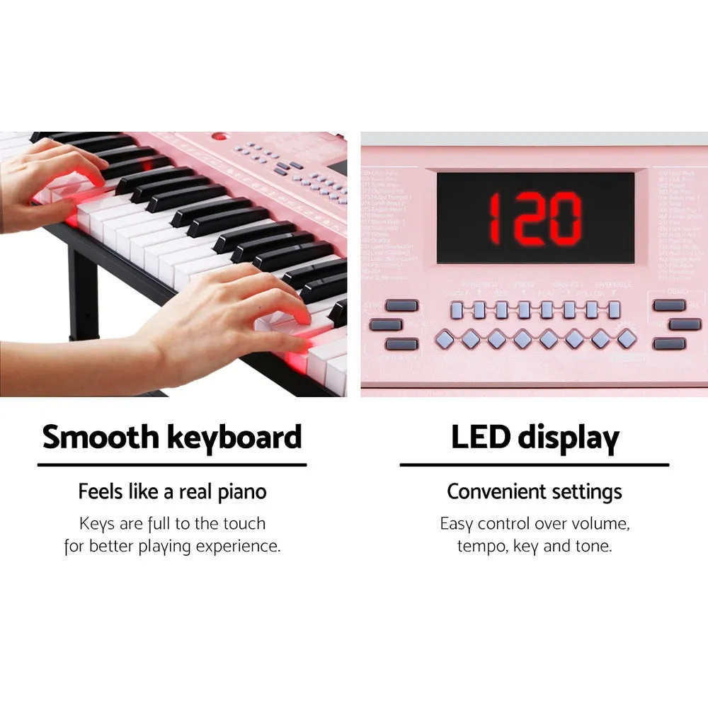 61 Key Lighted Electronic Piano Keyboard Organ LED Electric Holder Music Stand Pink