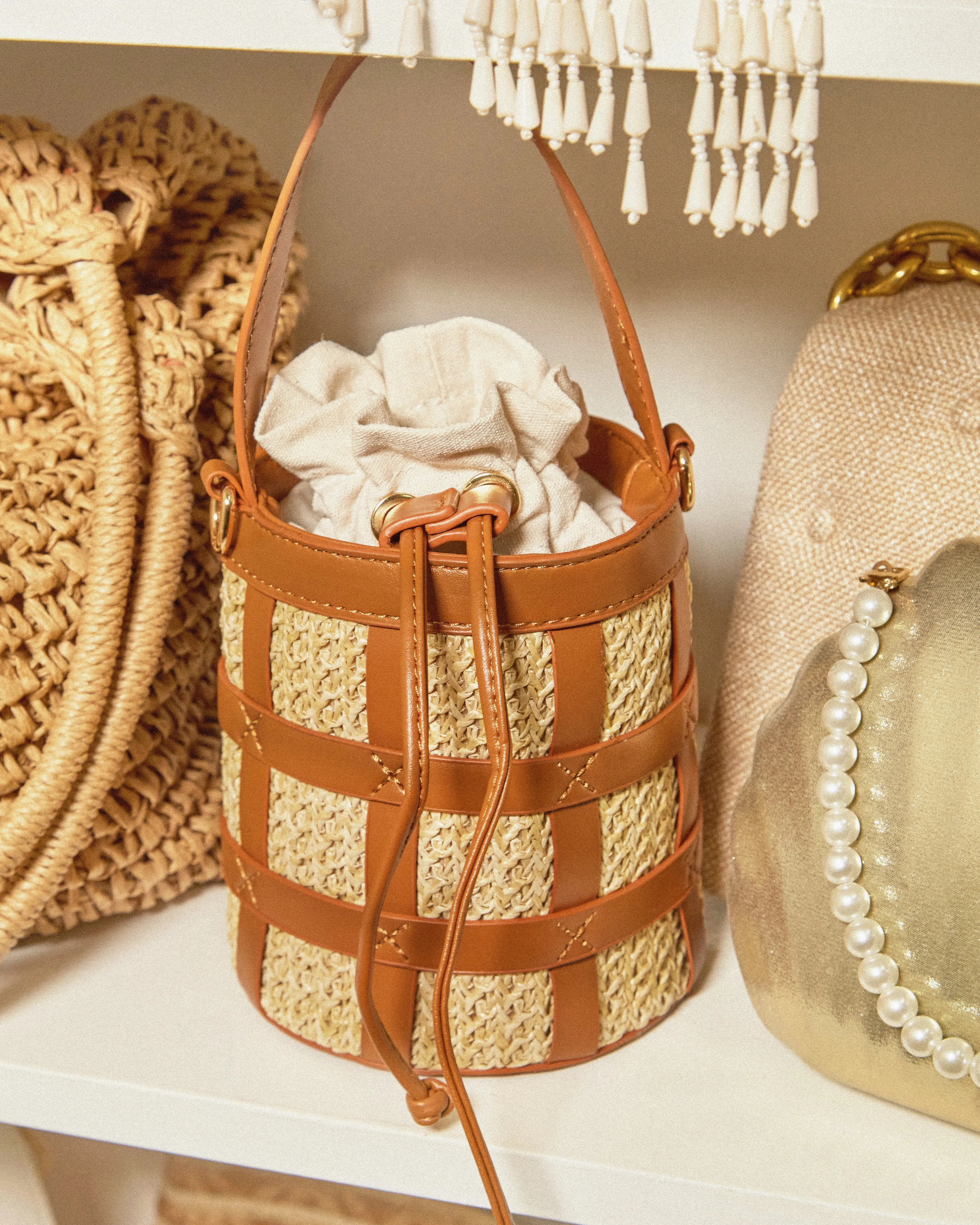 Alesia Woven Top Handle Bag - Tan