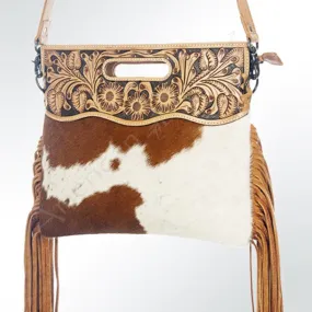 American Darling Tan and White Hide Fringe Purse