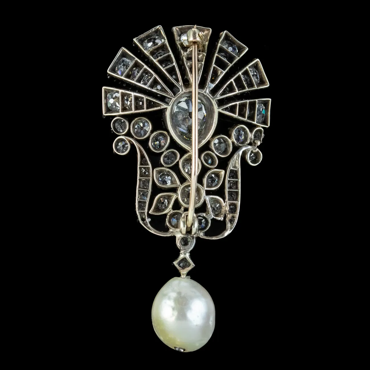 Antique Edwardian Diamond Pearl Brooch 5ct Of Diamond