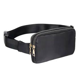 Anypack Waist Bag Black Dual Zipper Crossbobdy Belt Bag with Adjustable Strap