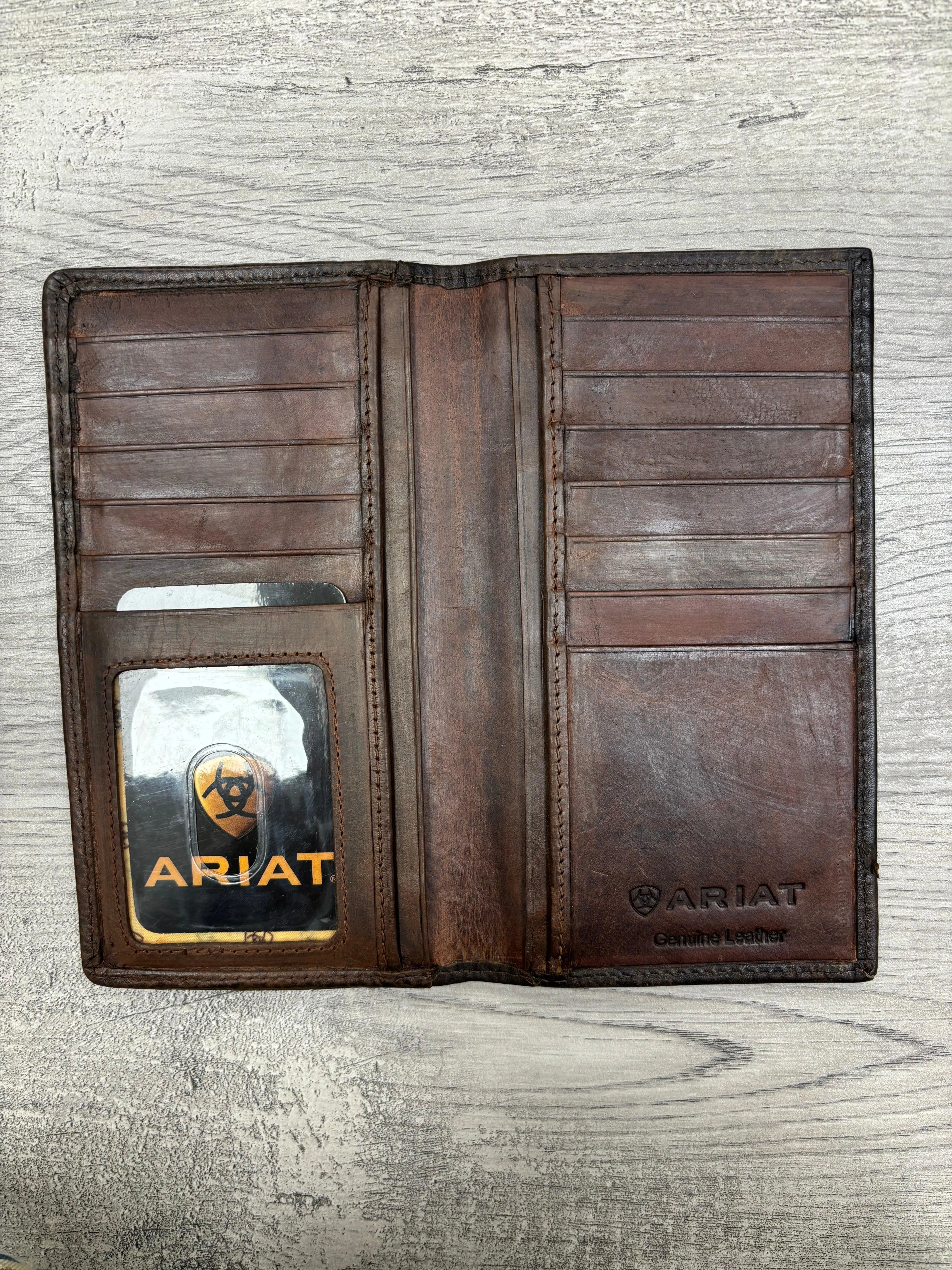 Ariat Brown Saddle Blanket Tooled Embossed Rodeo Wallet Checkbook Cover A3552002