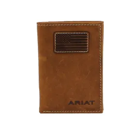 Ariat Men's Flag Patch Logo Medium Brown Trifold Wallet