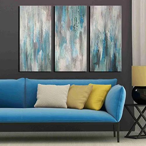 ARTLAND HAND-PAINTED 'SEA OF CLARITY' OIL PAINTING GALLERY-WRAPPED CANVAS ART SET 3-PIECE (16X32INCHES X3)