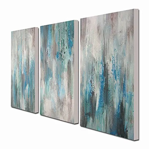 ARTLAND HAND-PAINTED 'SEA OF CLARITY' OIL PAINTING GALLERY-WRAPPED CANVAS ART SET 3-PIECE (16X32INCHES X3)