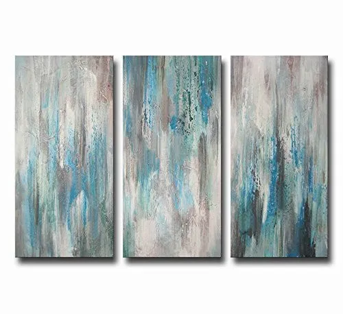 ARTLAND HAND-PAINTED 'SEA OF CLARITY' OIL PAINTING GALLERY-WRAPPED CANVAS ART SET 3-PIECE (16X32INCHES X3)