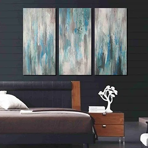 ARTLAND HAND-PAINTED 'SEA OF CLARITY' OIL PAINTING GALLERY-WRAPPED CANVAS ART SET 3-PIECE (16X32INCHES X3)