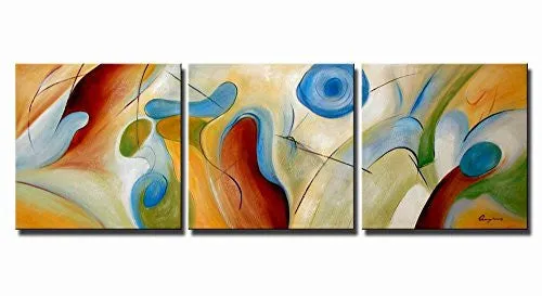 ARTLAND Modern 100% Hand Painted Abstract Oil Painting on Canvas "Dream Whirlpool" 3-Piece Framed Wall Art for Living Room Artwork for Wall Decor Home Decoration 24x72 inches