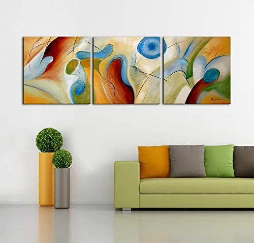 ARTLAND Modern 100% Hand Painted Abstract Oil Painting on Canvas "Dream Whirlpool" 3-Piece Framed Wall Art for Living Room Artwork for Wall Decor Home Decoration 24x72 inches