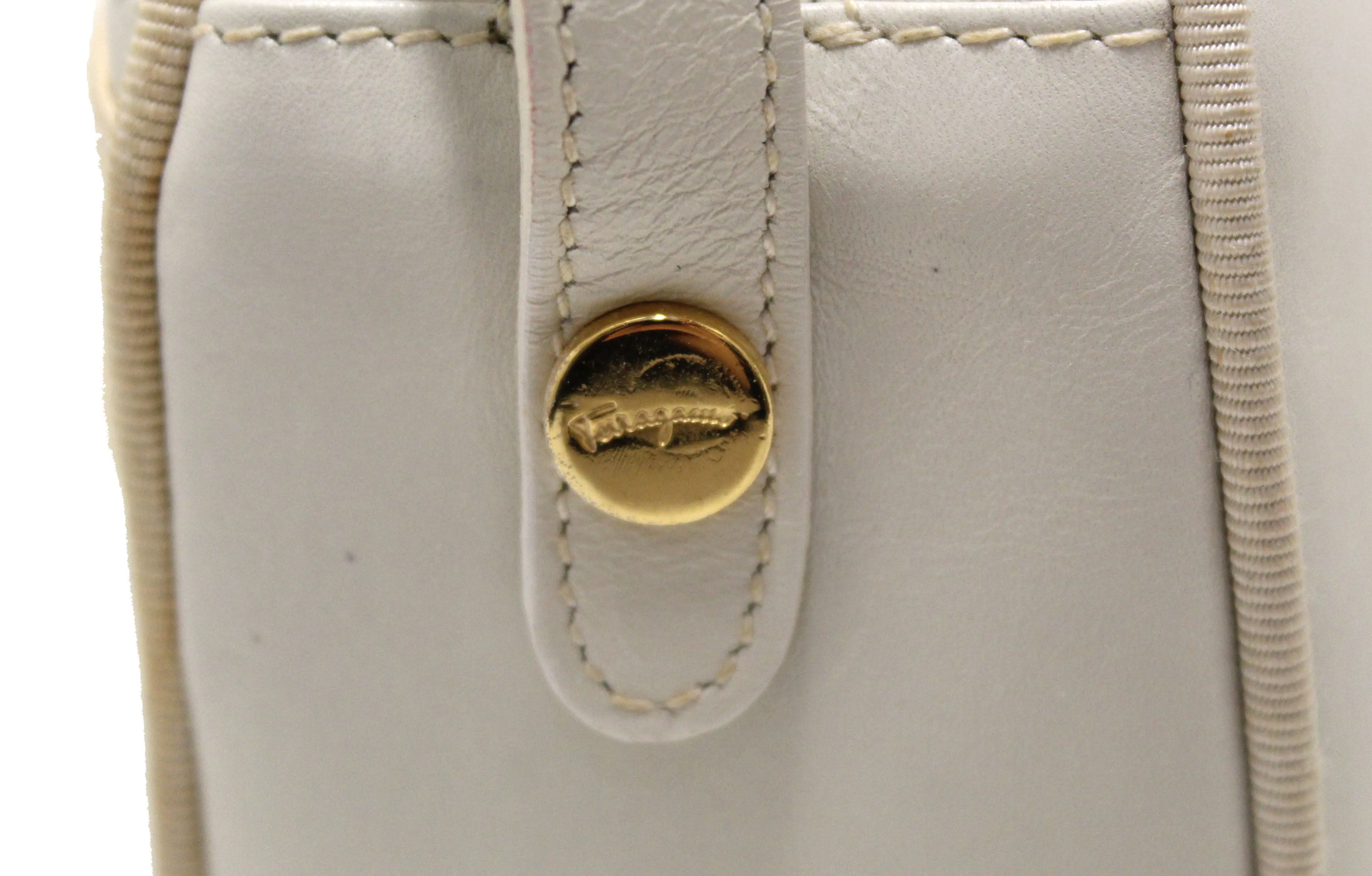 Authentic Salvatore Ferragamo White Cowhide Leather Crossbody Handbag