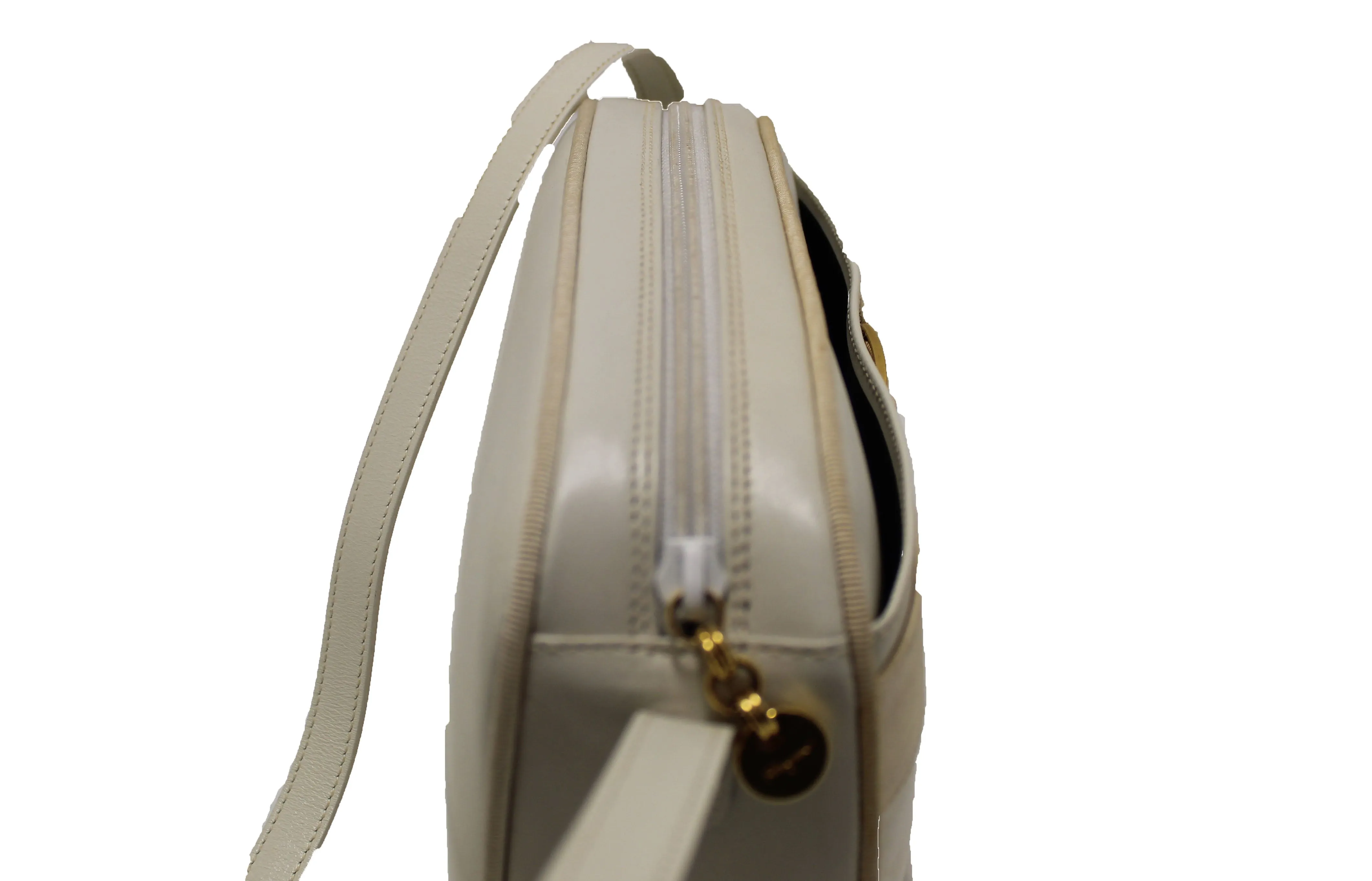 Authentic Salvatore Ferragamo White Cowhide Leather Crossbody Handbag