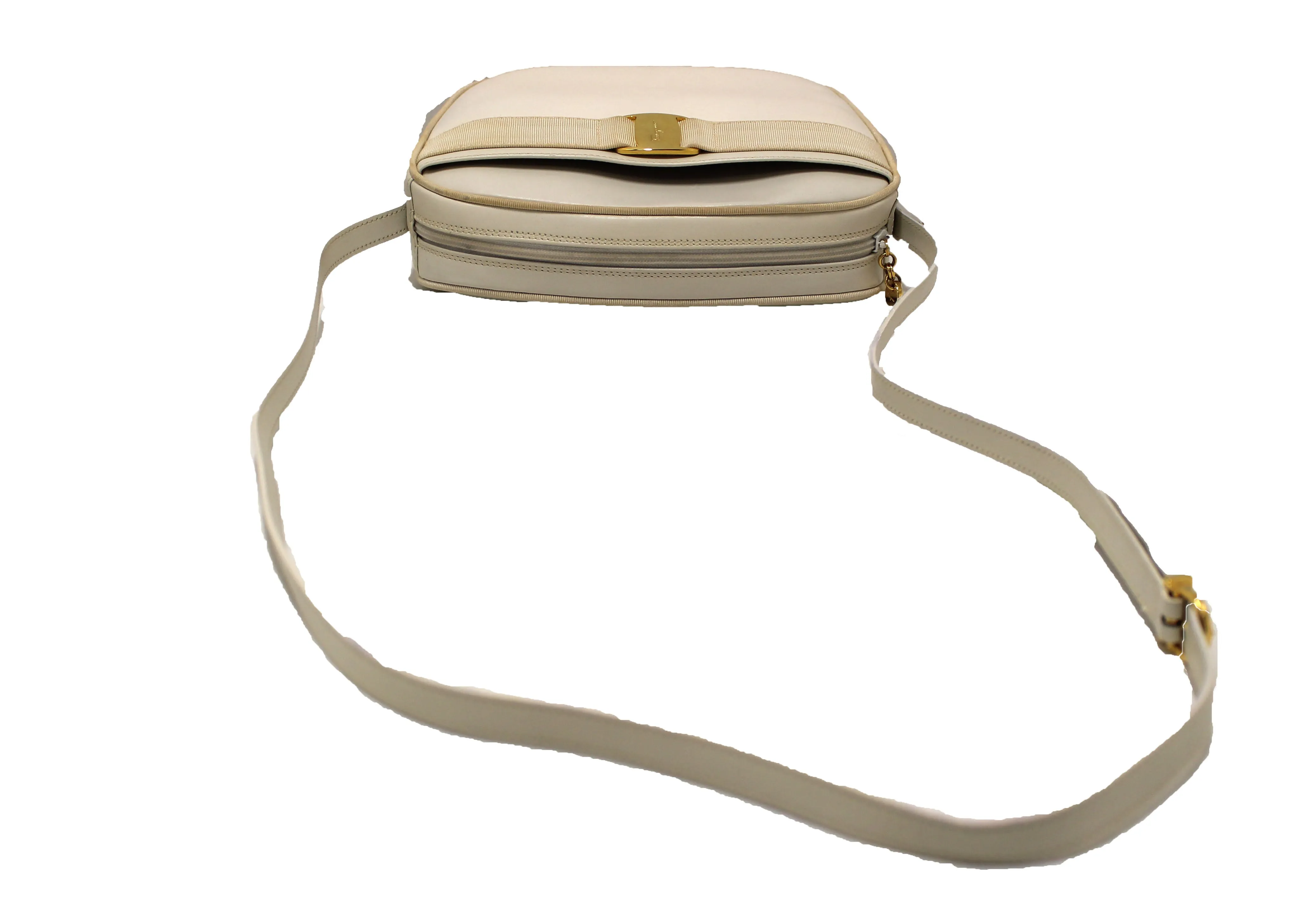 Authentic Salvatore Ferragamo White Cowhide Leather Crossbody Handbag