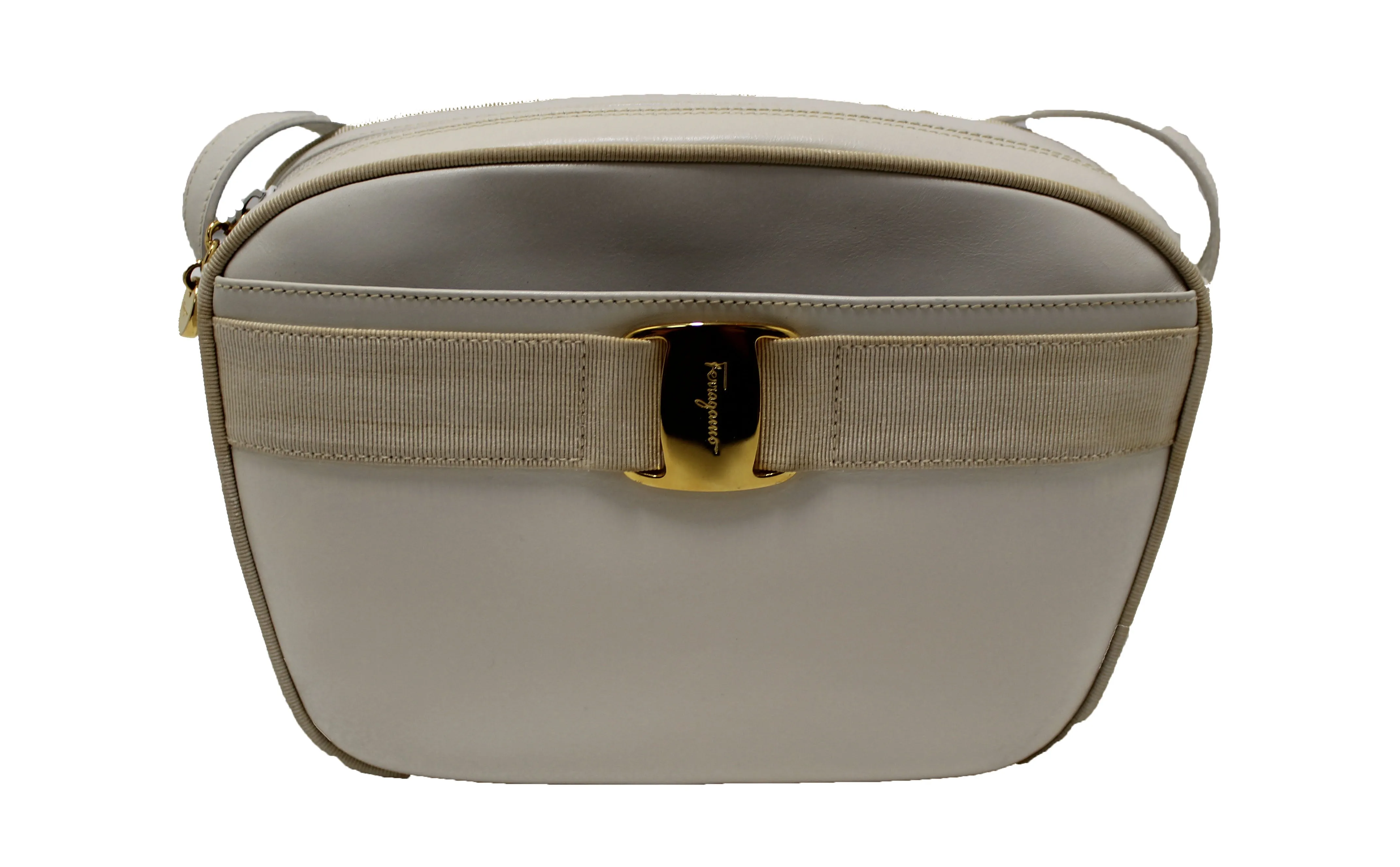 Authentic Salvatore Ferragamo White Cowhide Leather Crossbody Handbag