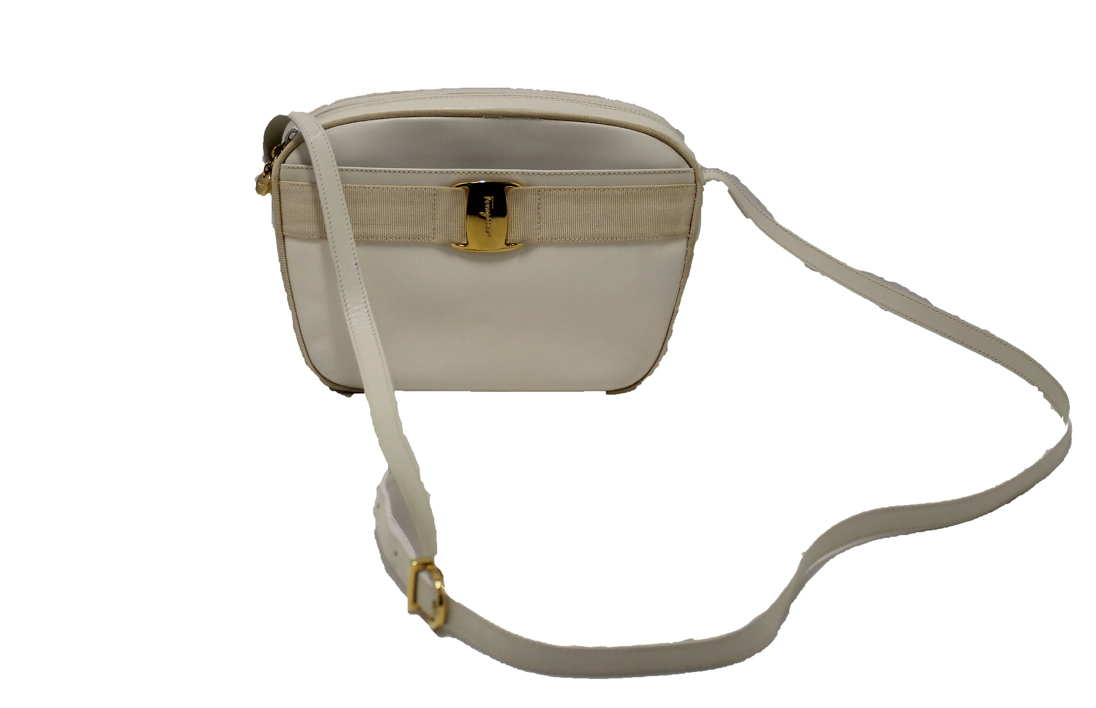 Authentic Salvatore Ferragamo White Cowhide Leather Crossbody Handbag