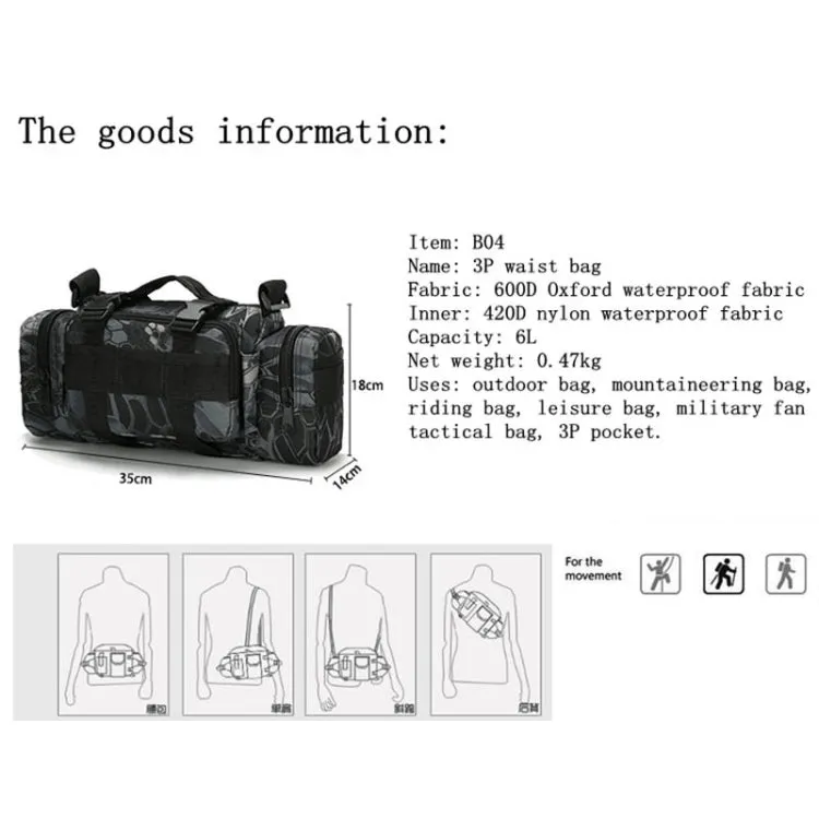 B04 Sports Outdoor Fishing Waterproof Waist Bag Photography Multifunctional Bag(Brown Python Pattern)