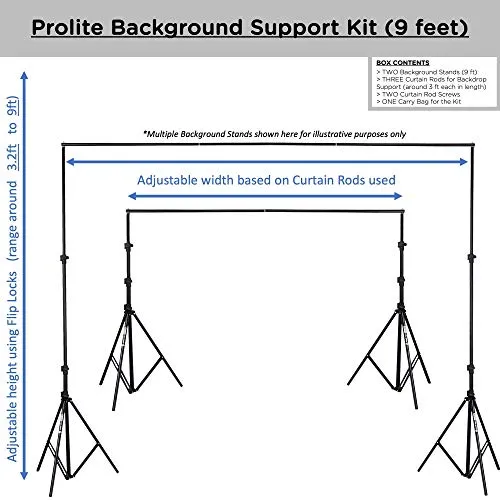 Background Support Kit (9ft x 9ft) for Backdrop Photography & Videography with Carry Bag (Portable & Foldable)