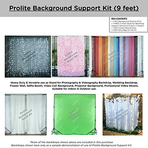 Background Support Kit (9ft x 9ft) for Backdrop Photography & Videography with Carry Bag (Portable & Foldable)