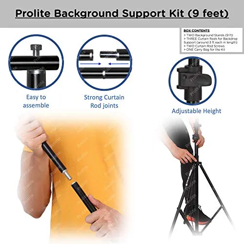 Background Support Kit (9ft x 9ft) for Backdrop Photography & Videography with Carry Bag (Portable & Foldable)