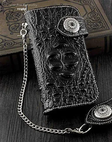 Badass Black Leather Men's Long Biker Chain Wallet Long Wallet Chain For Men