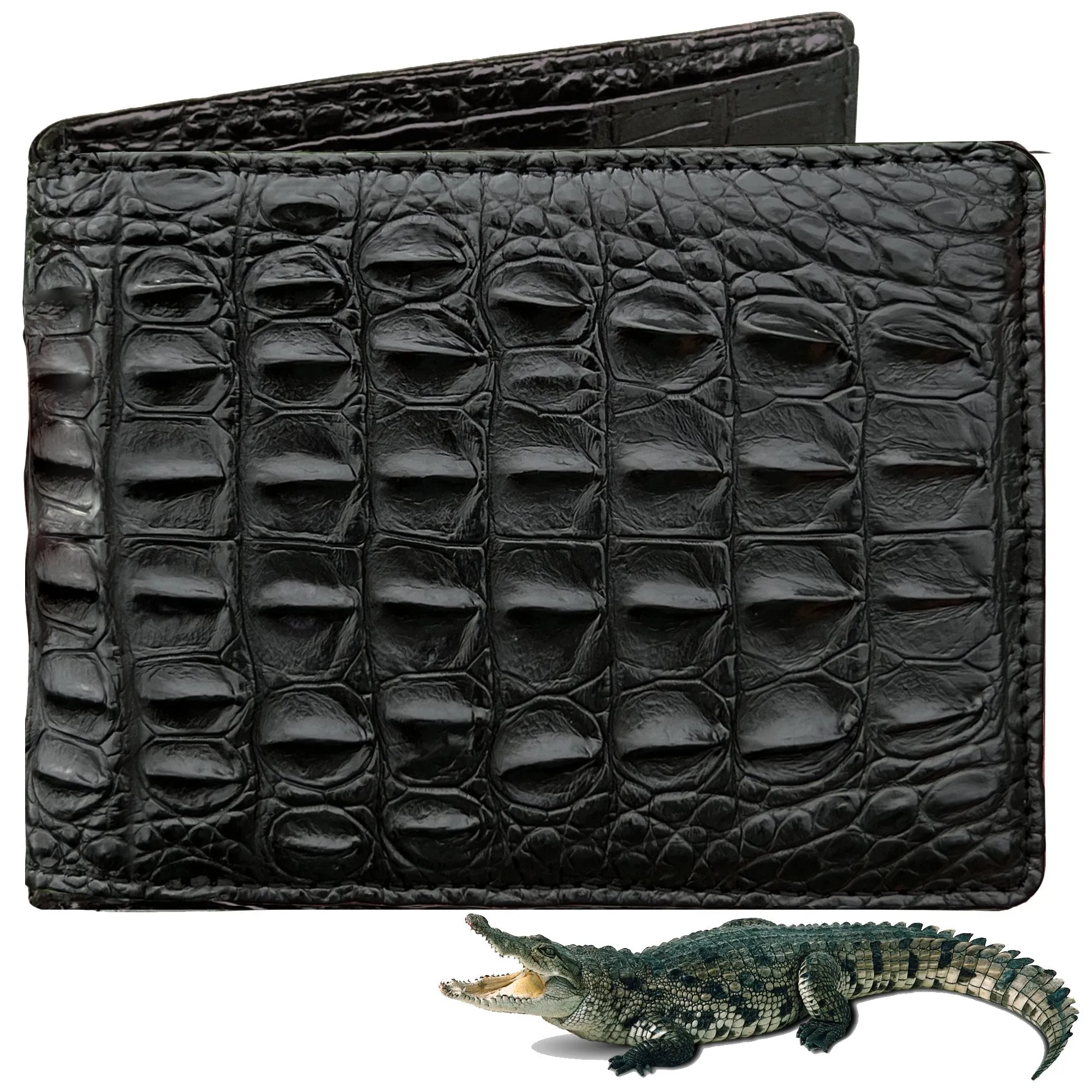 Black Double Side Alligator Skin Bifold Wallet For Men RFID Blocking | VINAM-98