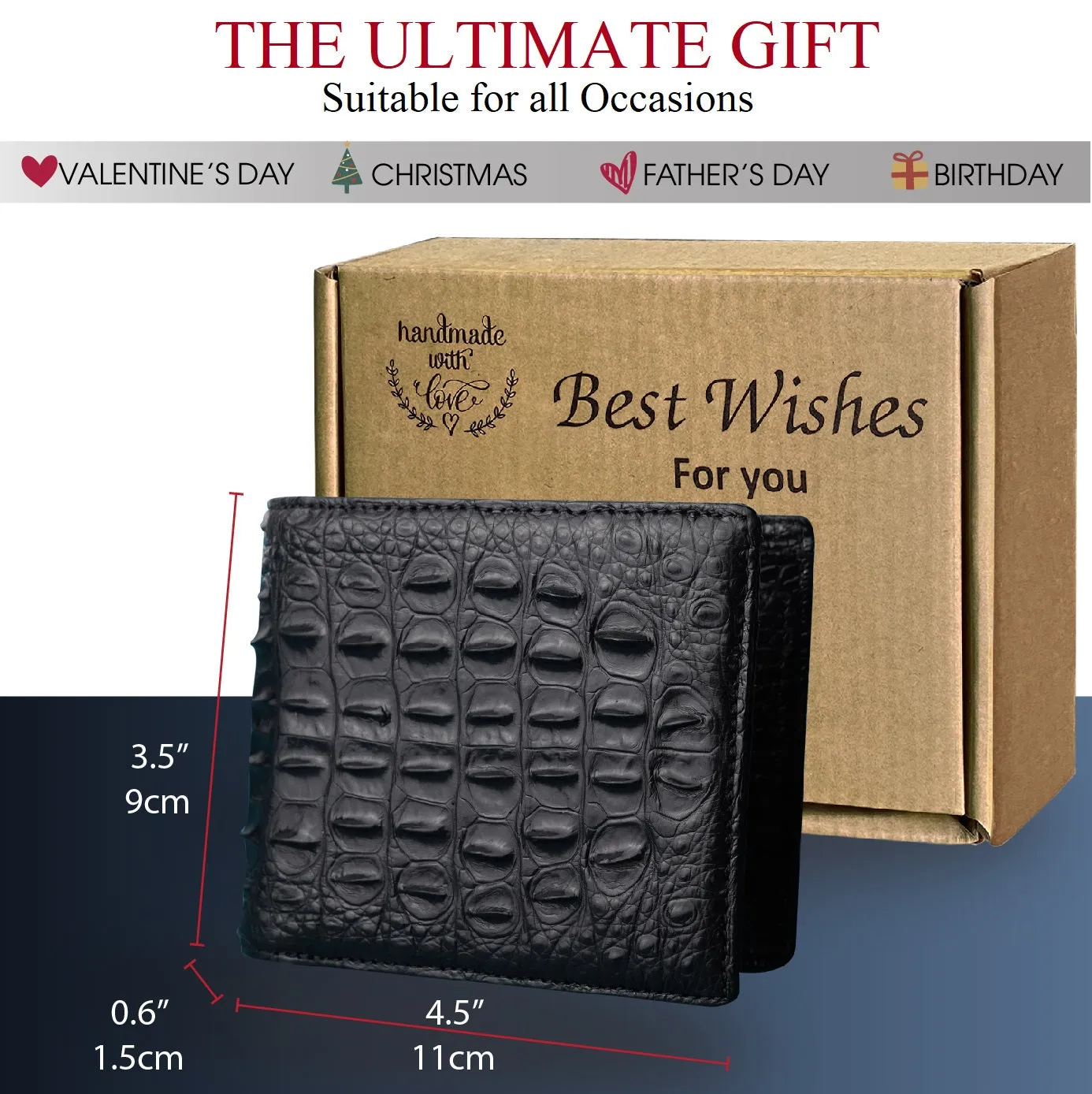 Black Double Side Alligator Skin Bifold Wallet For Men RFID Blocking | VINAM-98