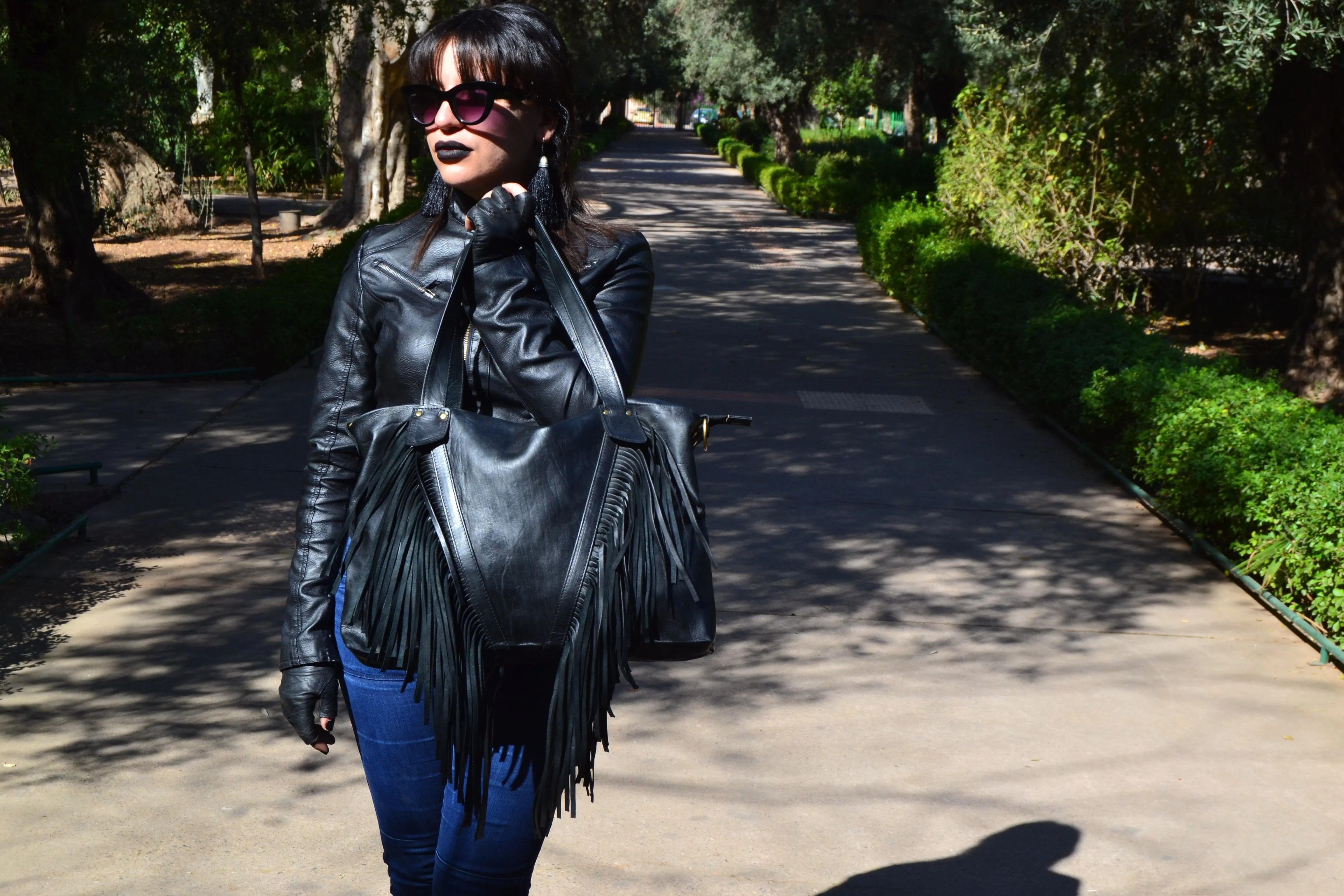 Black Fringe Leather Purse