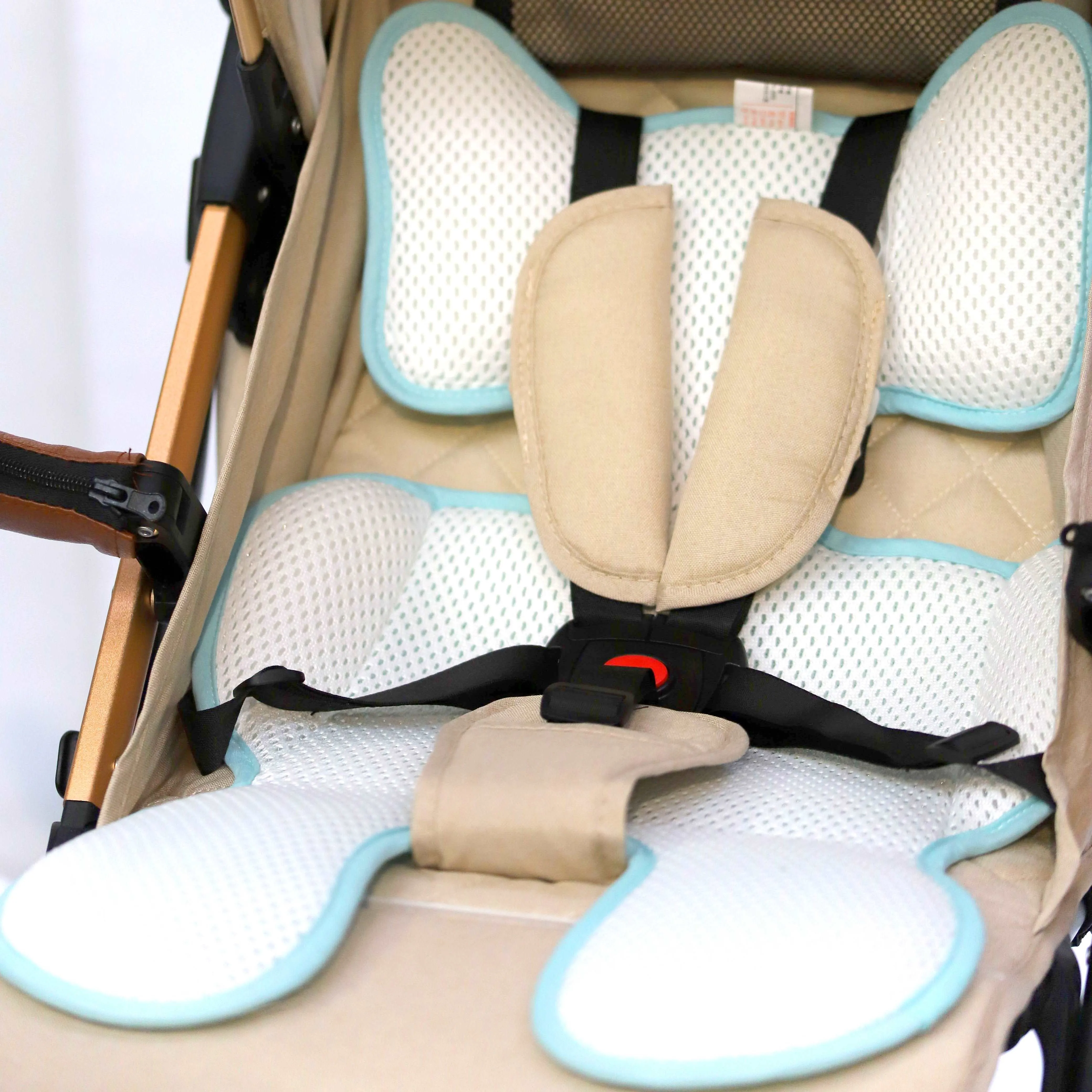 Blue Foldable & Lightweight Pram Bundle With Breathable Cushion & Bag Clips