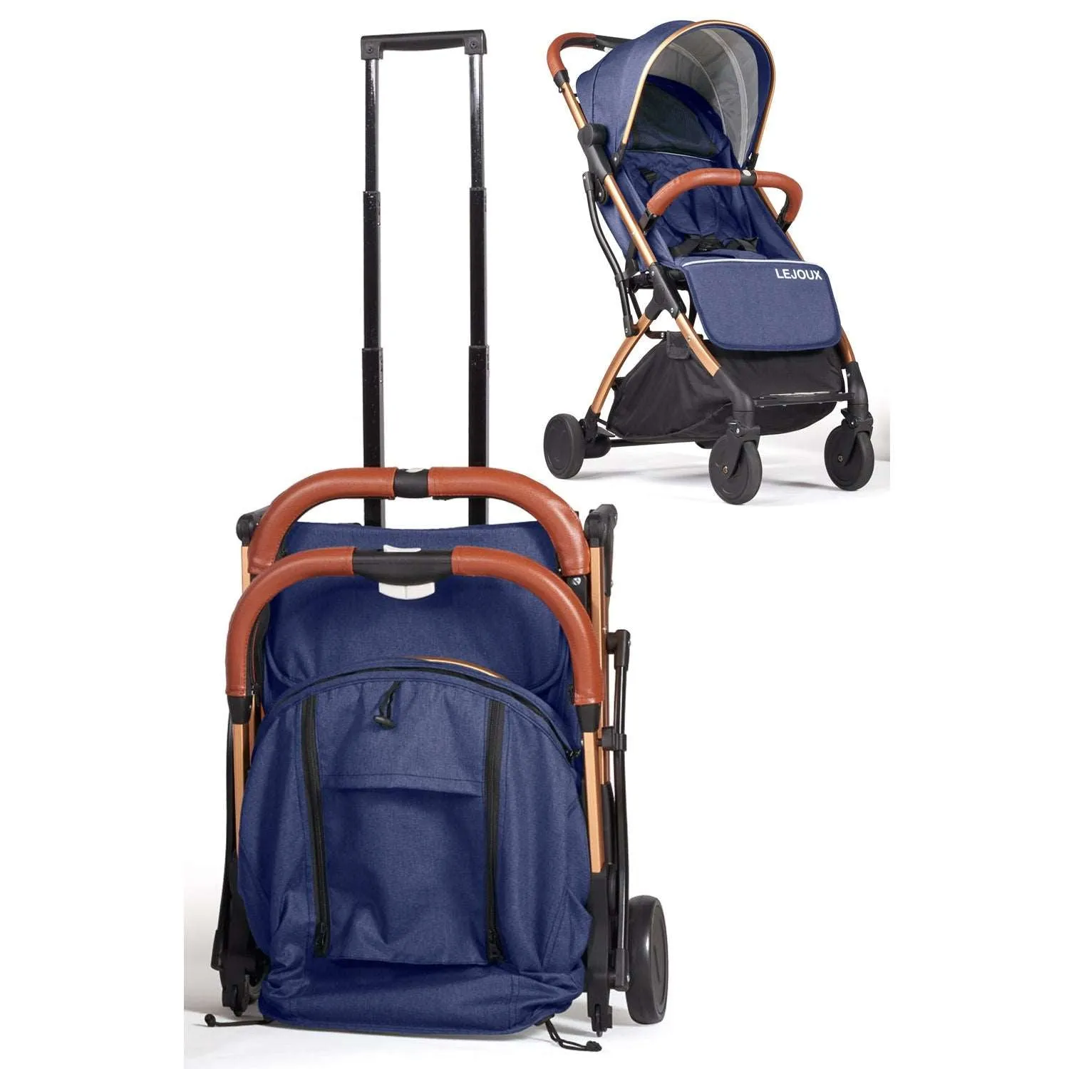 Blue Foldable & Lightweight Pram Bundle With Breathable Cushion & Bag Clips