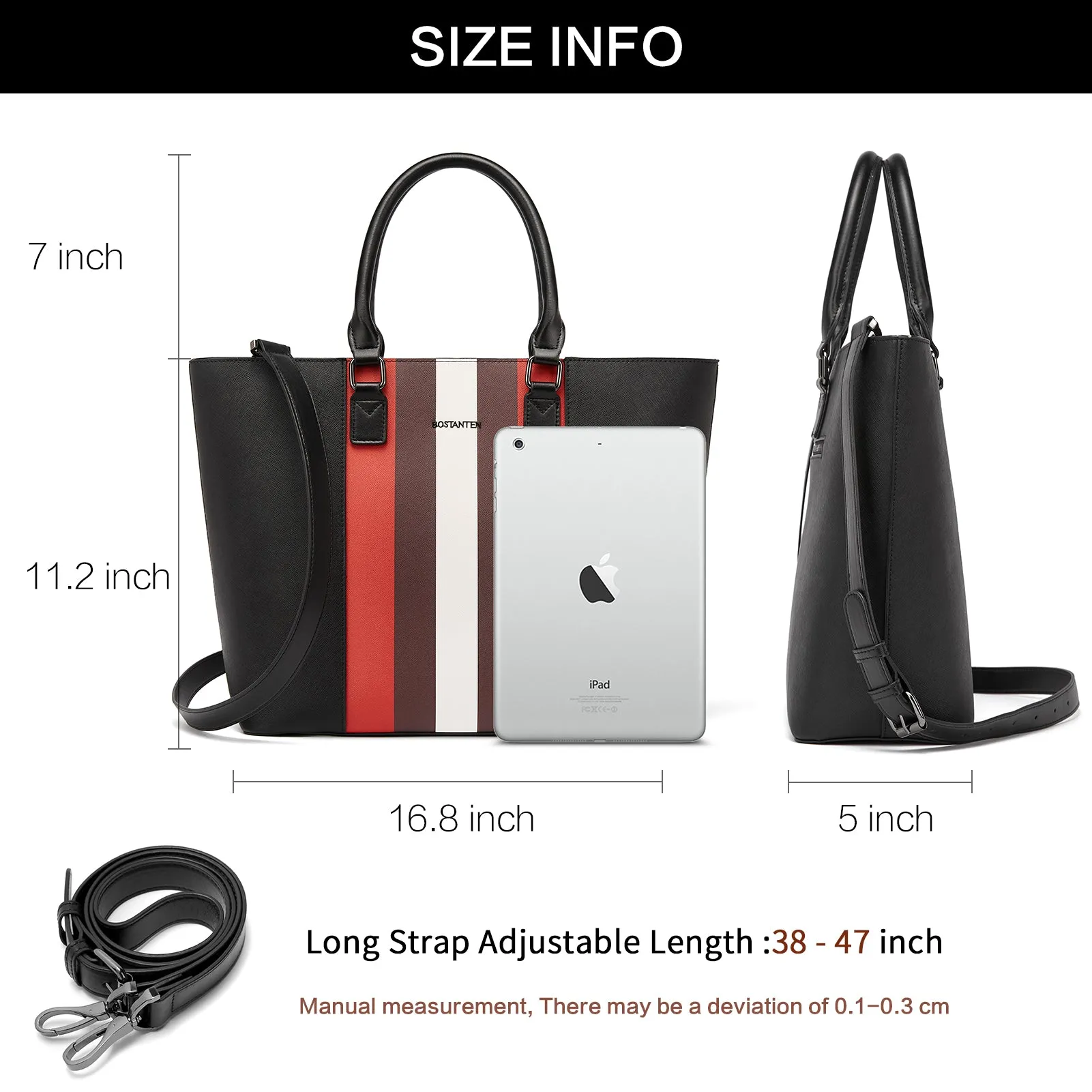 BOSTANTEN Women Tote Bag Genuine Leather Handbags Purses Shoulder Satchel Purse Work Bag Stripe Pattern