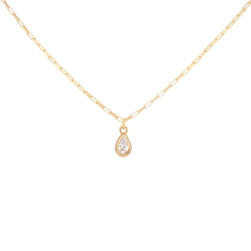 'Boulder' Pear Diamond Pendant on Elongated Box Chain