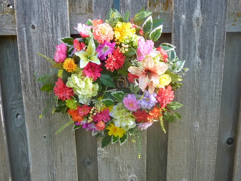 Bright floral wreath for your front door, Summer wreath, spring wreath