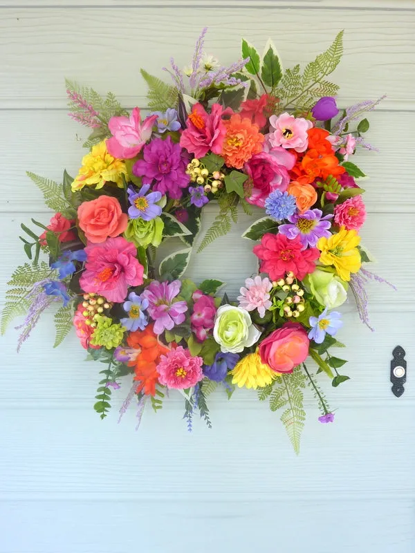 Bright Summer wreath for your front door, Spring wreath, Gerbera Daisy wreath, French Country Decor