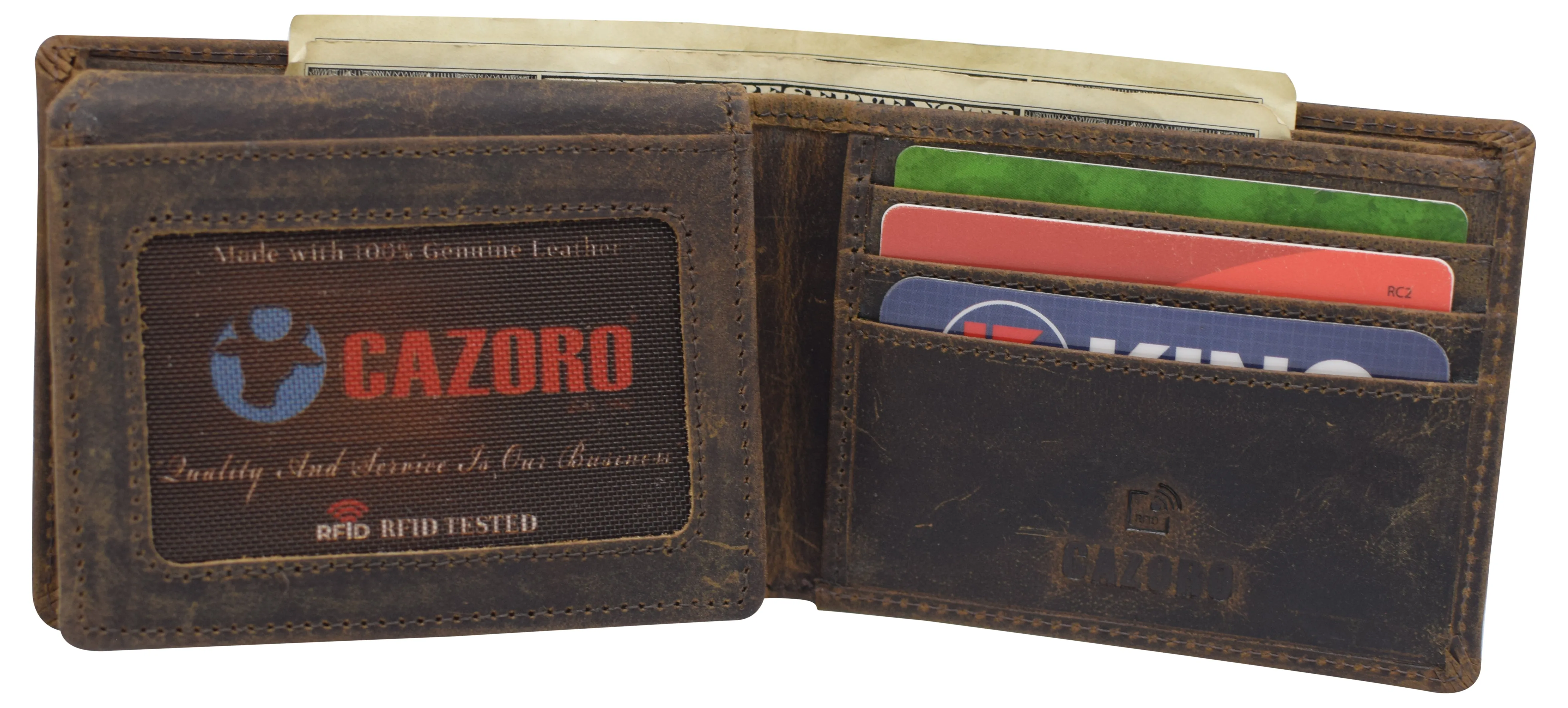 CAZORO Wallet for Mens Vintage Genuine Leather RFID Blocking Bifold Men Distressed Wallet