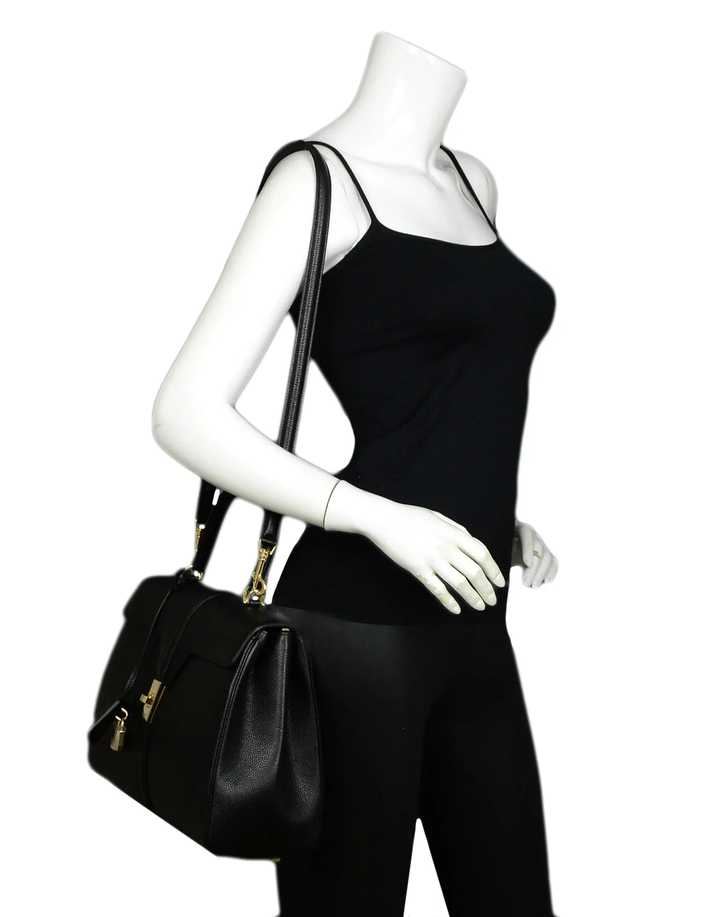 Celine Black Grained Calfskin Medium 16 Top Handle Bag NWT rt. $4,550