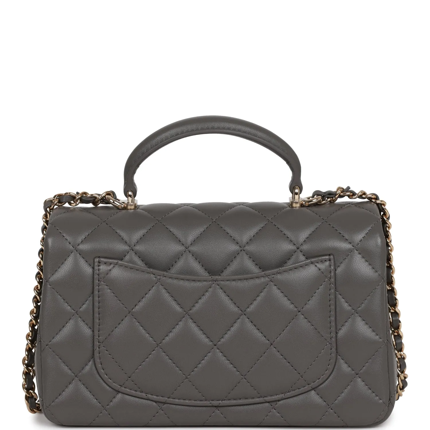 Chanel Mini Rectangular Flap Bag with Top Handle Dark Grey Lambskin Light Gold Hardware