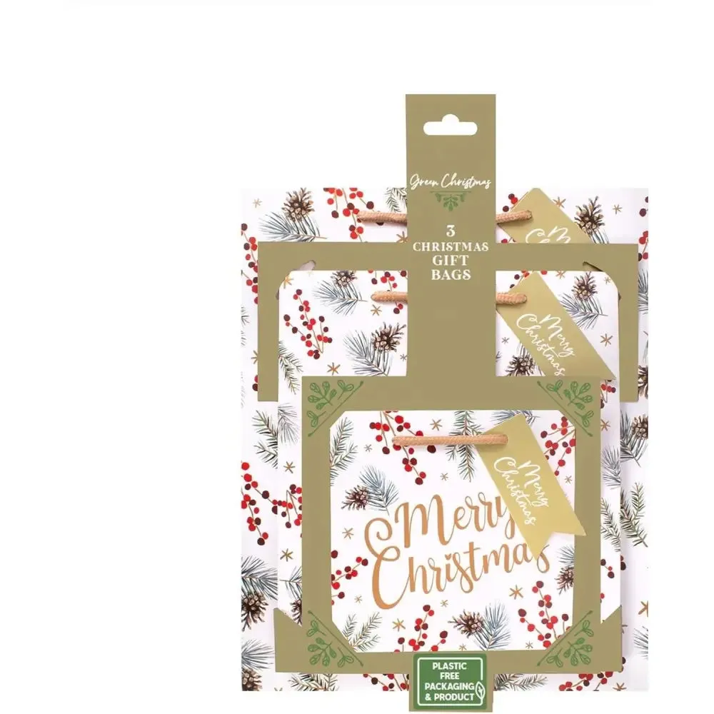 Christmas Eco Acorn & Berry Gift Bags - 3 Pack