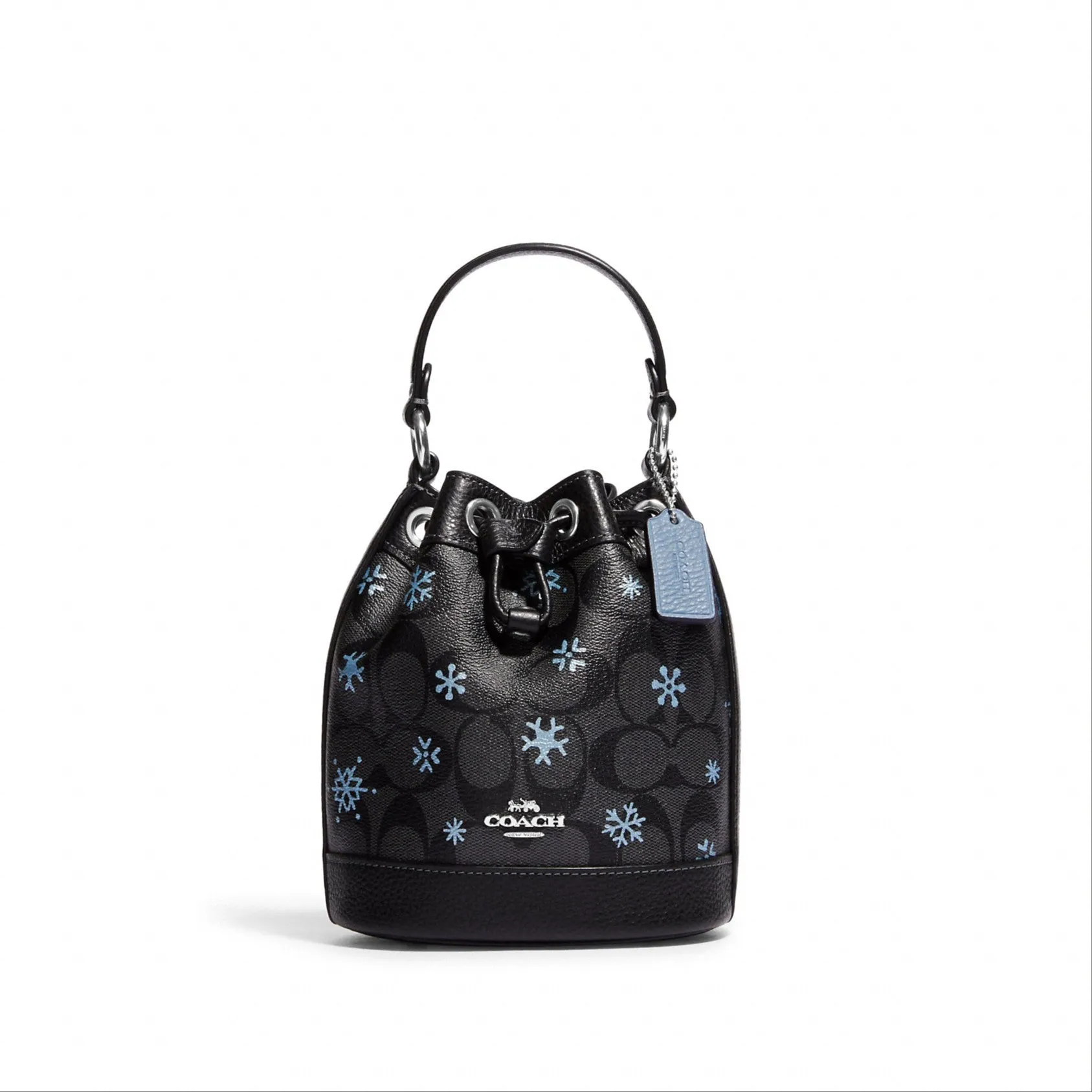 Coach Dempsey Drawstring Bucket Bag 15 In Signature Canvas With Snowflake Print