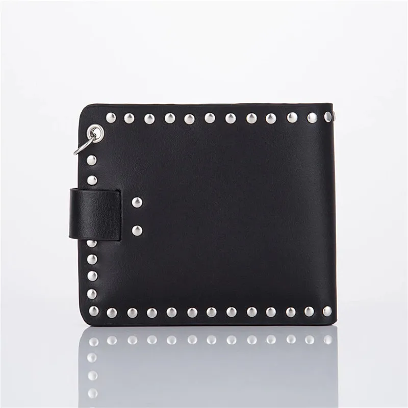 Cool Punk Style Single Skull With Rivets Card Holder / Bikers Unisex Wallet With Chain