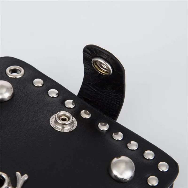 Cool Punk Style Single Skull With Rivets Card Holder / Bikers Unisex Wallet With Chain