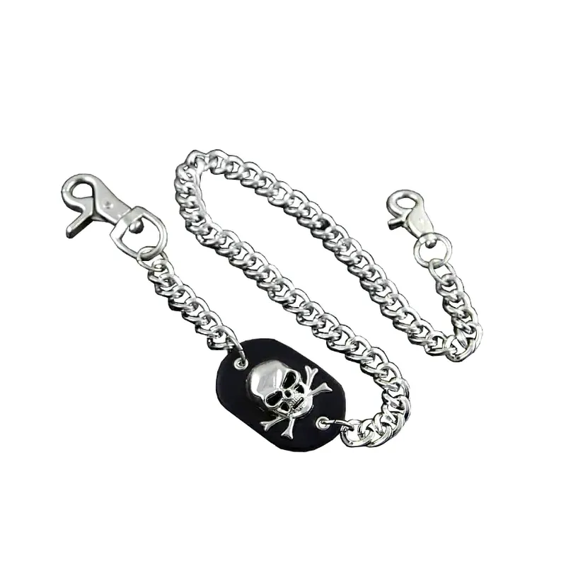 Cool Punk Style Single Skull With Rivets Card Holder / Bikers Unisex Wallet With Chain