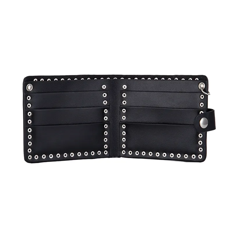 Cool Punk Style Single Skull With Rivets Card Holder / Bikers Unisex Wallet With Chain