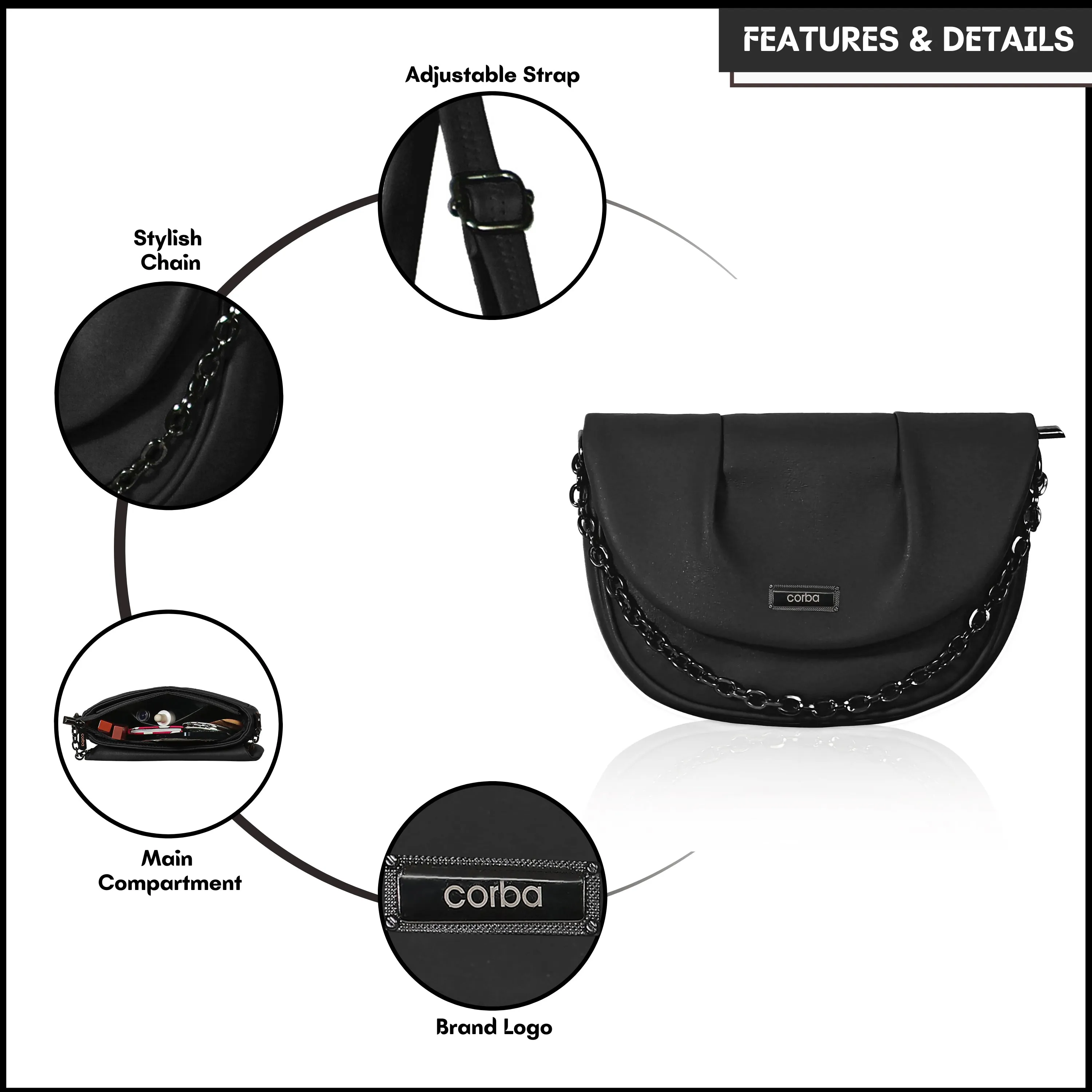 Corba Women Sling Bag Black