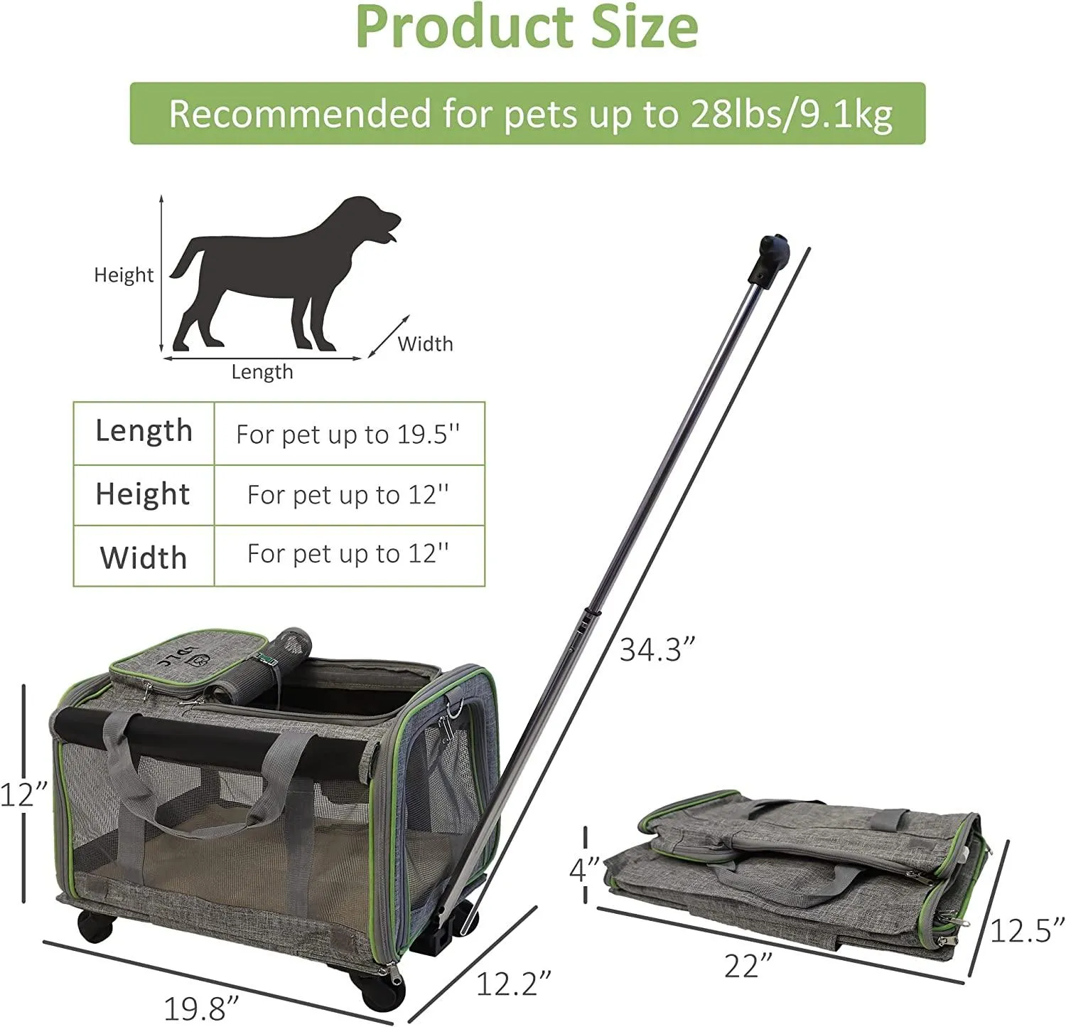 Cupets Travel Pet Carrier with Detachable Wheels, Airline Approved Cat & Dog Carrier