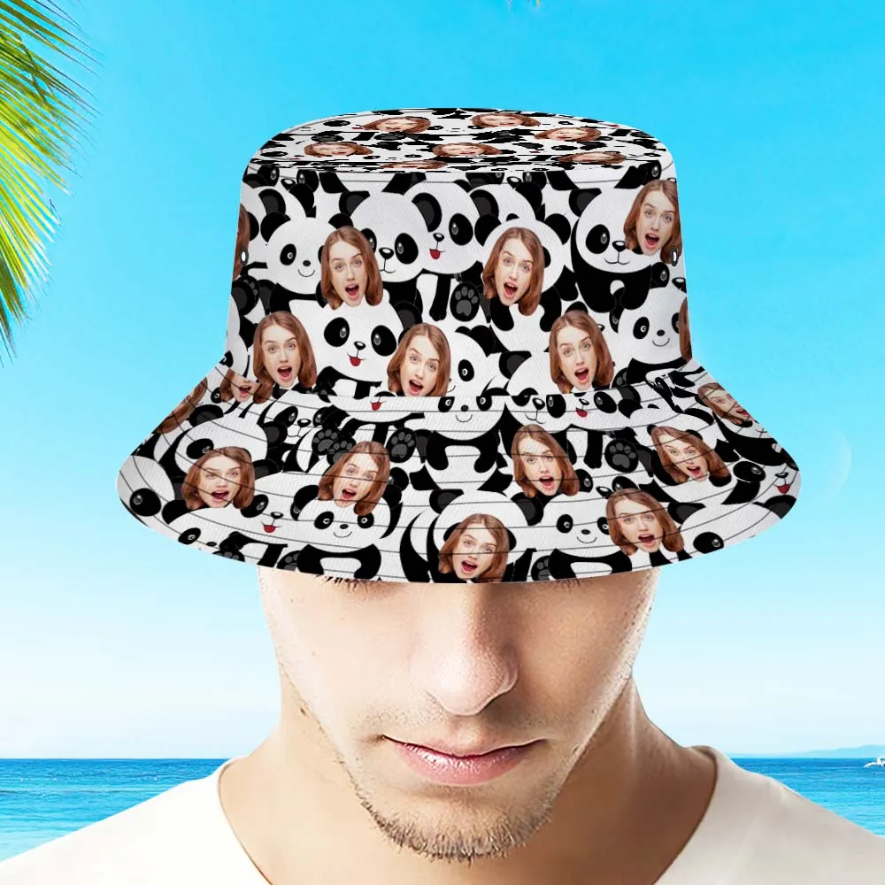 Custom Bucket Hat Adult & Kids Unisex Face Bucket Hat Personalised Wide Brim Outdoor Summer Cap Hiking Beach Sports Hats - Panda